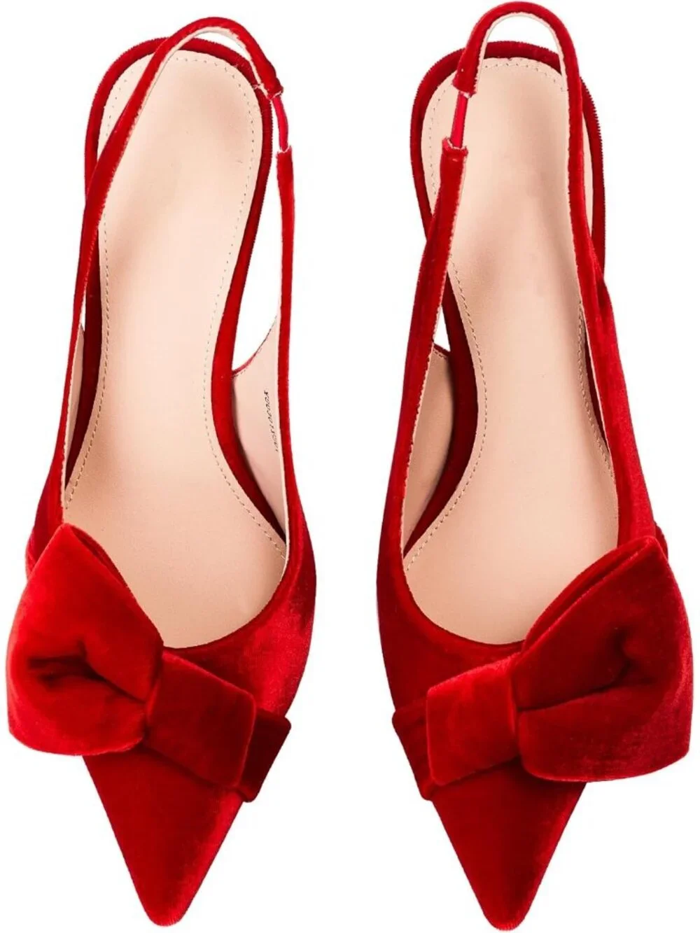 Women's Velvet Red Slingback Heels with Bow Pointed Toe Pumps Dress Shoes